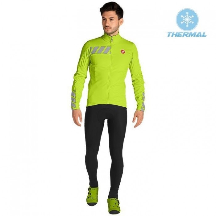 2019 Casteli Raddoppia 2 geel Thermo Wielerkleding Set Wielershirts lange mouw+fietsbroek lang met OVSR355