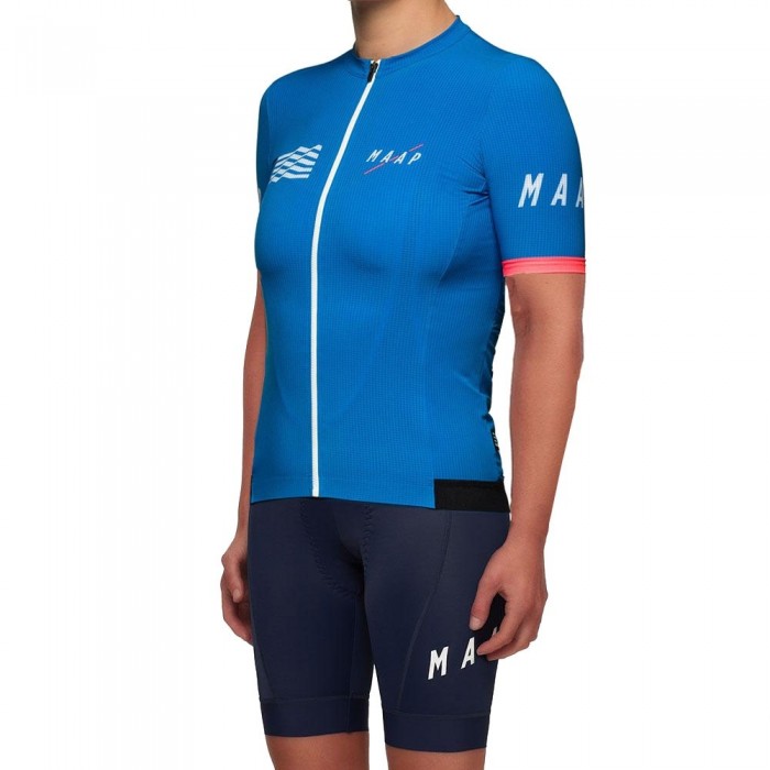 2019 MAAP Prime blauw Dames Fietskleding Set Fietsshirt Korte Mouw+Korte fietsbroeken ZENI362