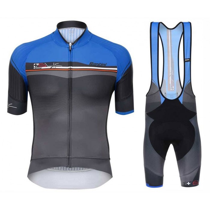 Santini Profteams 2017 Sleek Plus 10 blauw-Noir FIetskleding Set Wielershirt Korte Mouw+Korte Fietsbroeken Bib 893BXIGM 2017082342