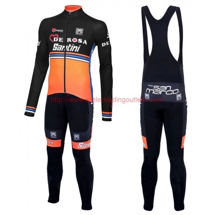 2016 Team DE-ROSA zwart-Orange Set Wielerkleding Wielershirt lange mouw+Lange fietsbroeken Bib 213582